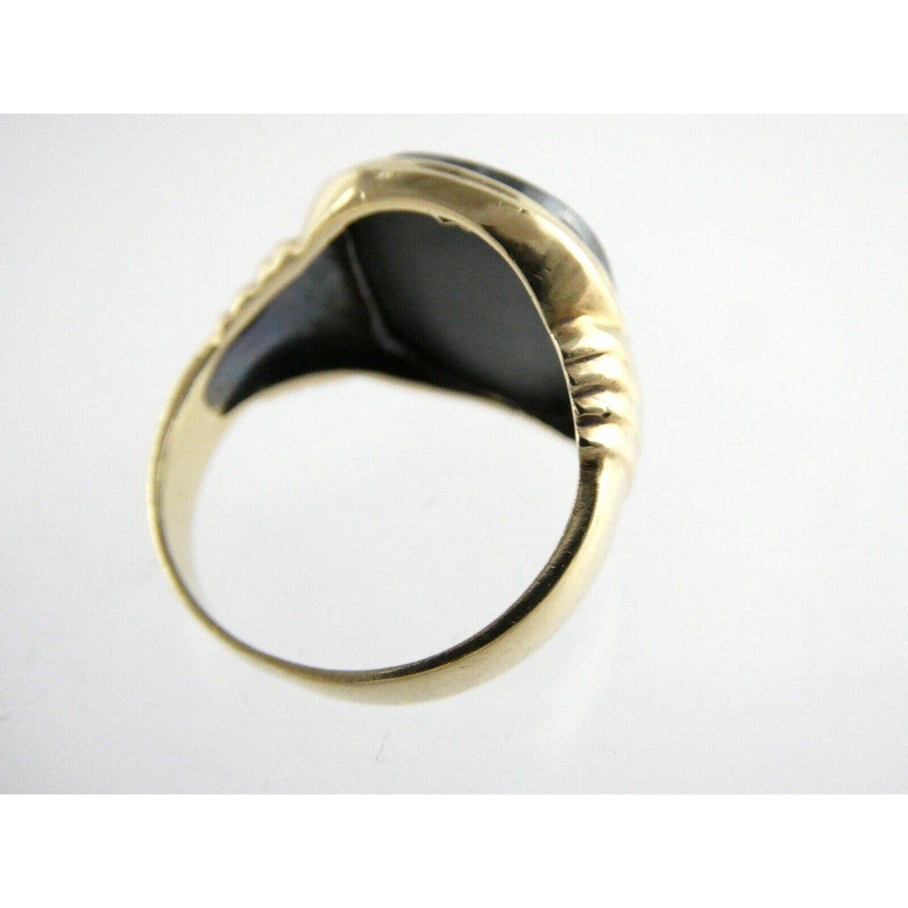 Antique 10k Yellow Gold Carved Hematite Centurion Soldier Signet Ring Size 8.75