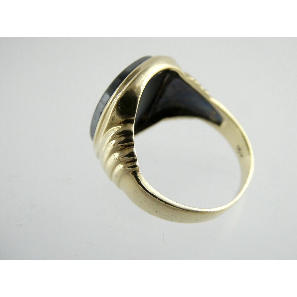 Antique 10k Yellow Gold Carved Hematite Centurion Soldier Signet Ring Size 8.75