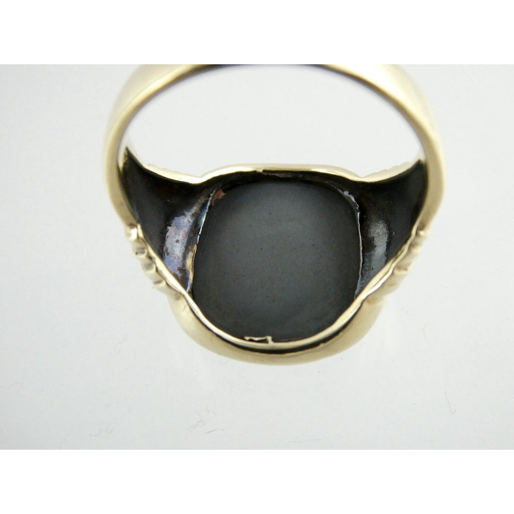 Antique 10k Yellow Gold Carved Hematite Centurion Soldier Signet Ring Size 8.75
