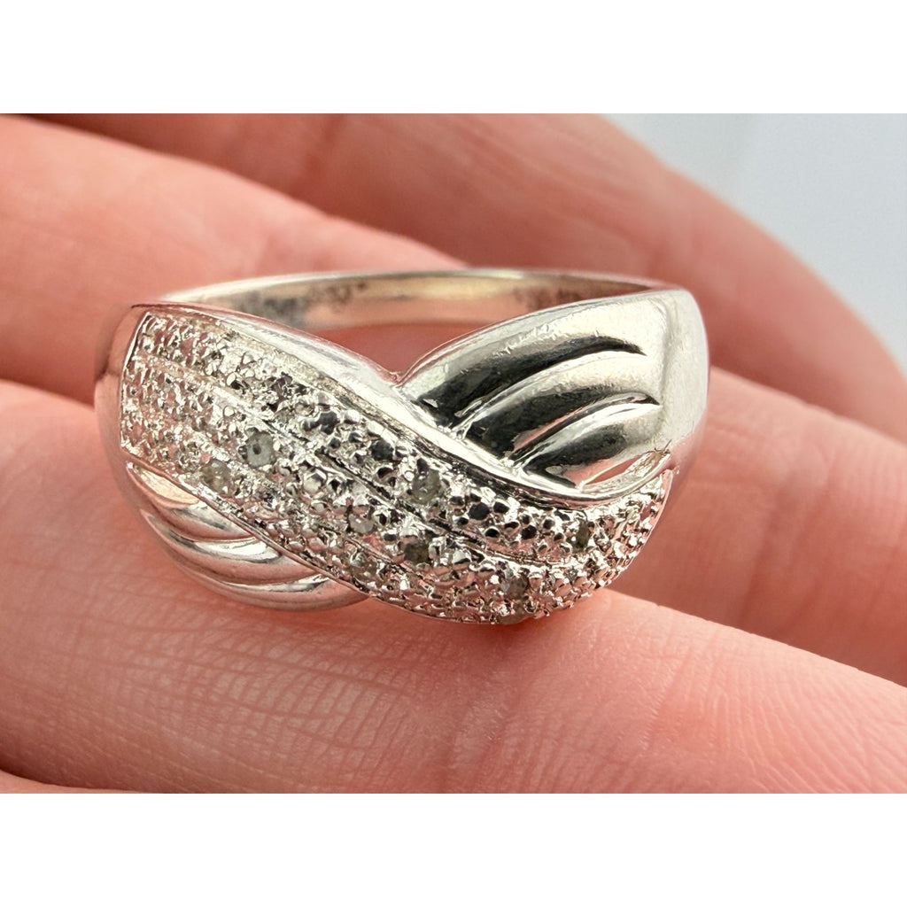 Designer Sterling Silver Lab Created Diamond Overlapping Ring Size 10 5.7 Grams