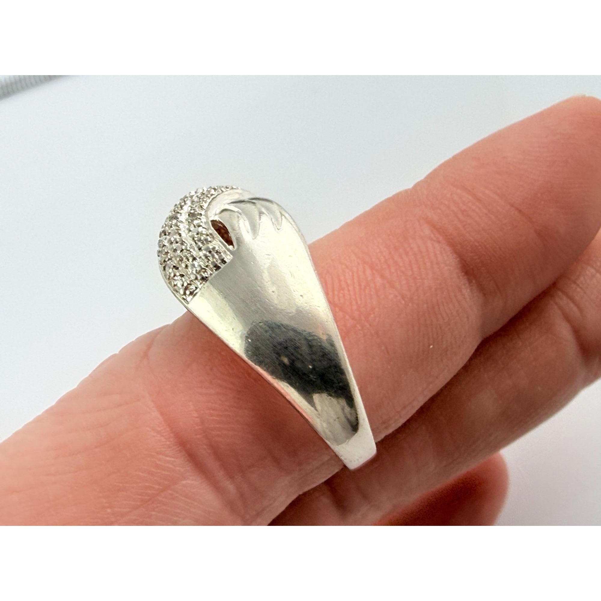 Designer Sterling Silver Lab Created Diamond Overlapping Ring Size 10 5.7 Grams