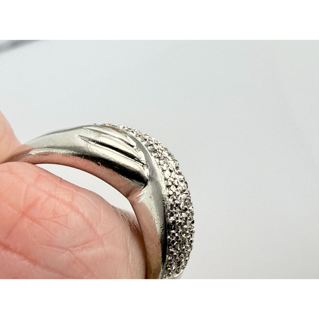 Designer Sterling Silver Lab Created Diamond Overlapping Ring Size 10 5.7 Grams
