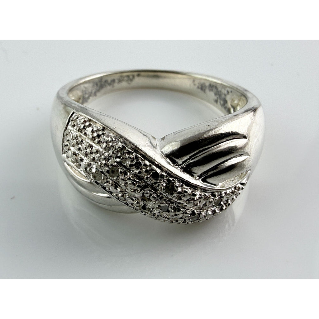 Designer Sterling Silver Lab Created Diamond Overlapping Ring Size 10 5.7 Grams