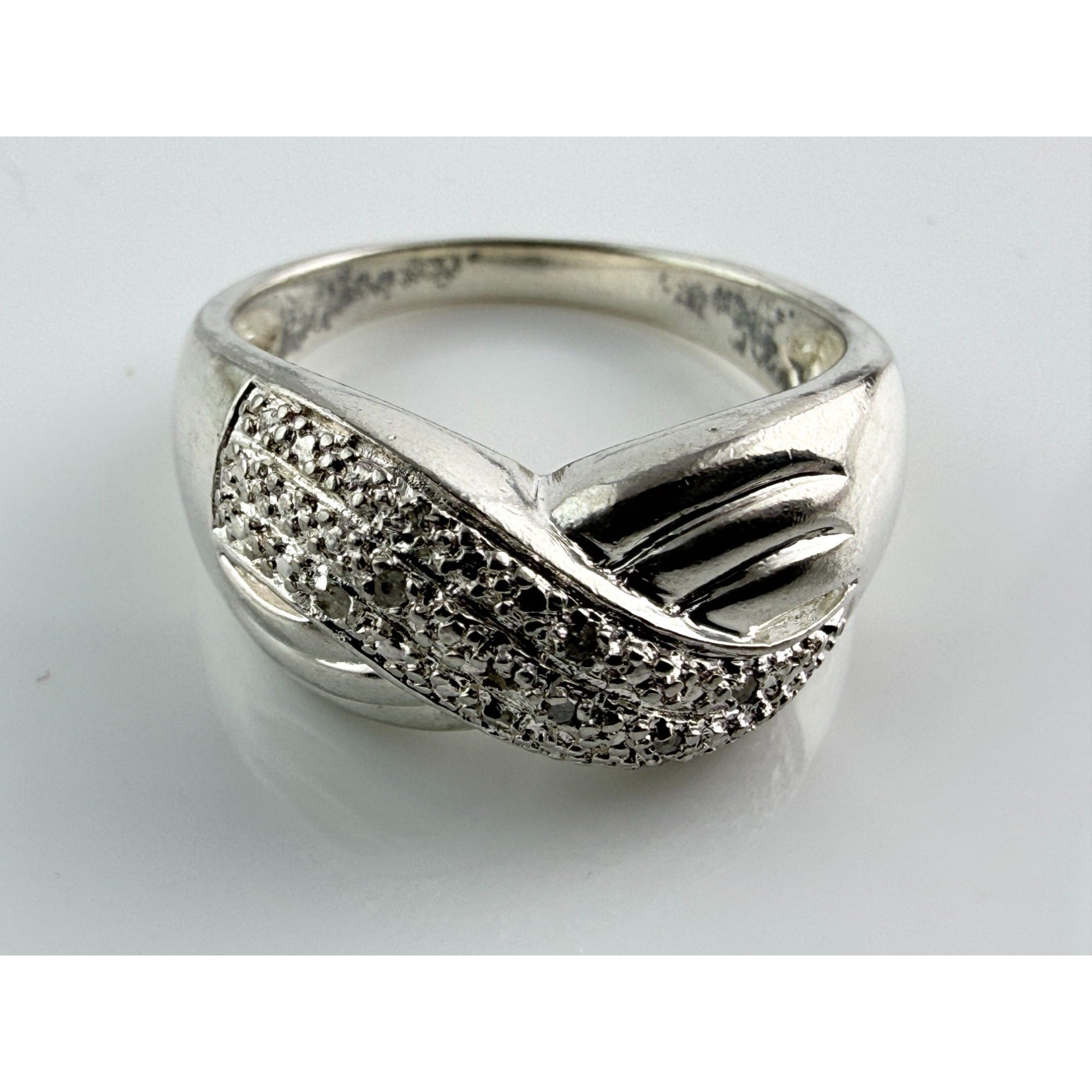 Designer Sterling Silver Lab Created Diamond Overlapping Ring Size 10 5.7 Grams