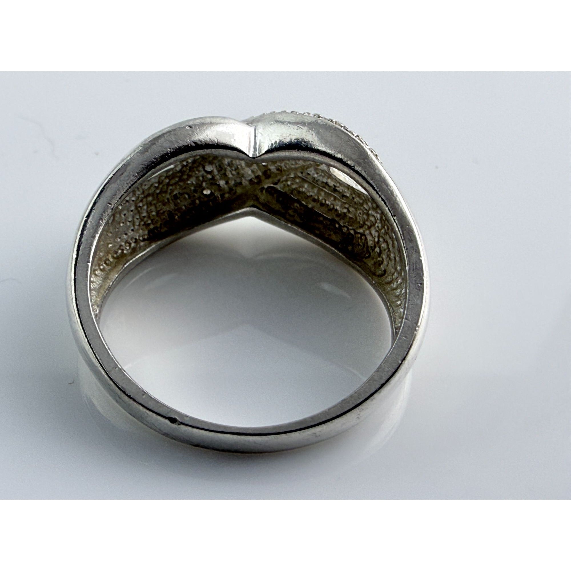 Designer Sterling Silver Lab Created Diamond Overlapping Ring Size 10 5.7 Grams
