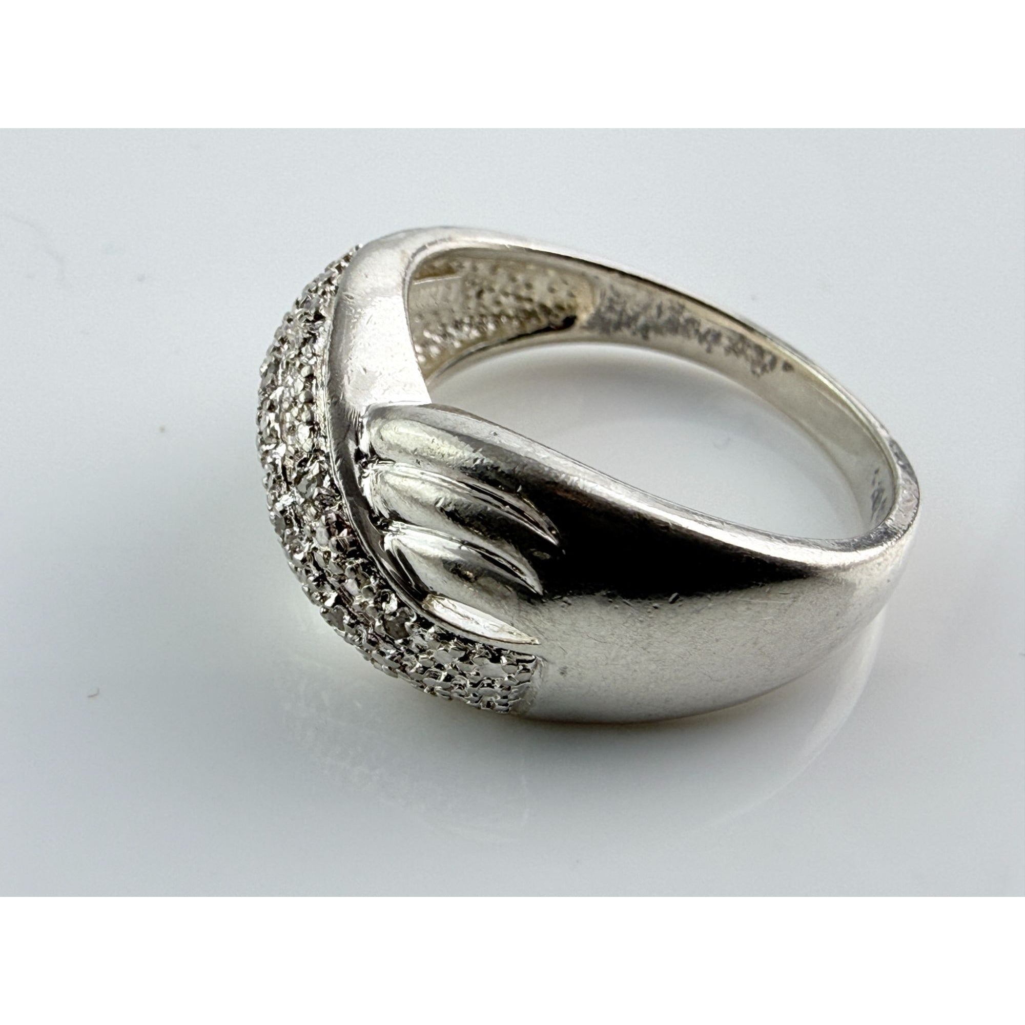 Designer Sterling Silver Lab Created Diamond Overlapping Ring Size 10 5.7 Grams