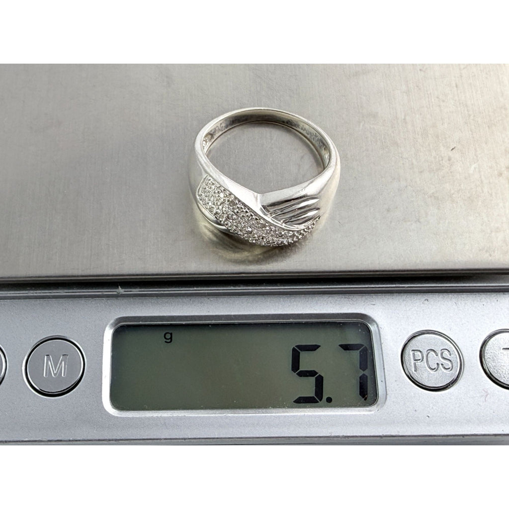 Designer Sterling Silver Lab Created Diamond Overlapping Ring Size 10 5.7 Grams