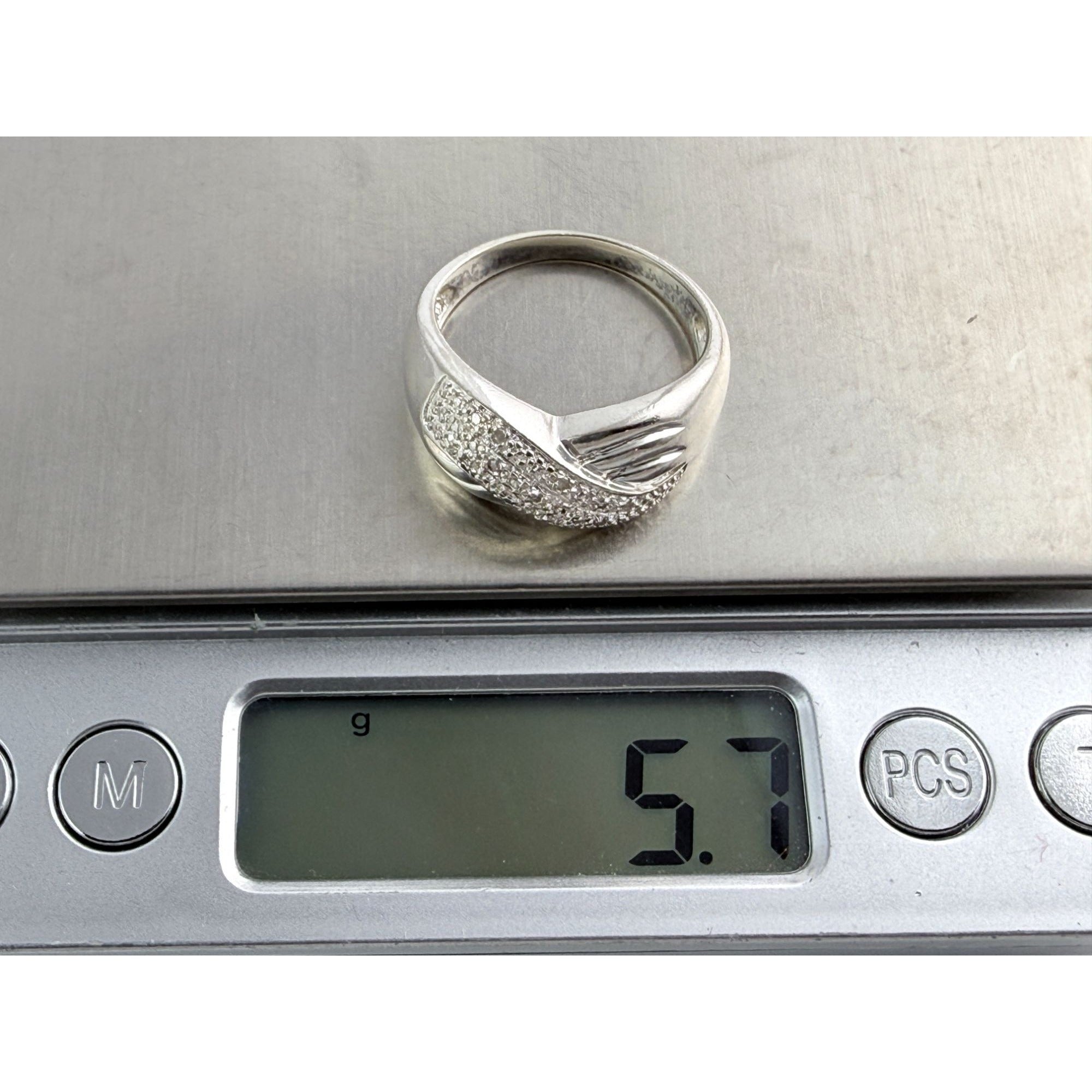 Designer Sterling Silver Lab Created Diamond Overlapping Ring Size 10 5.7 Grams