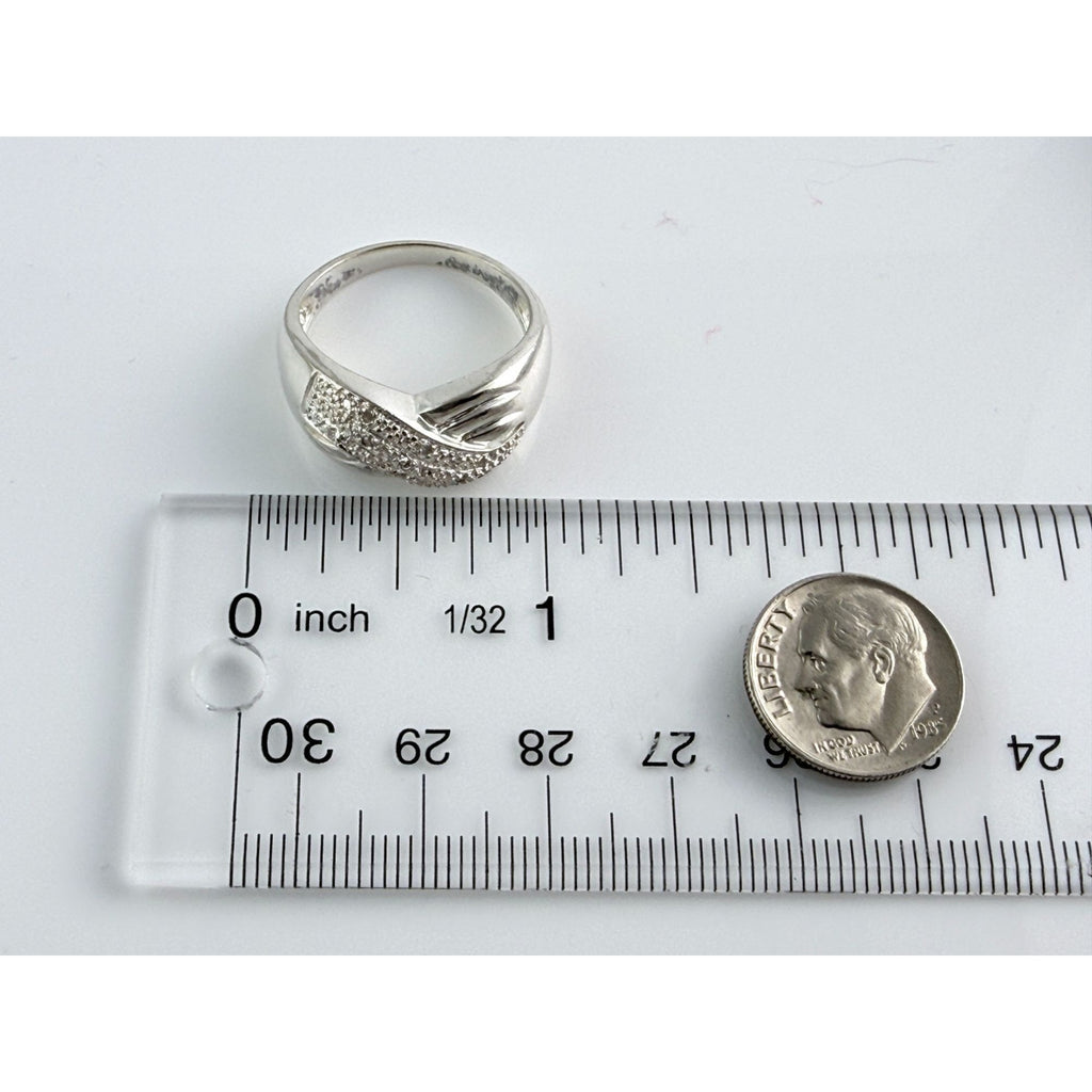 Designer Sterling Silver Lab Created Diamond Overlapping Ring Size 10 5.7 Grams
