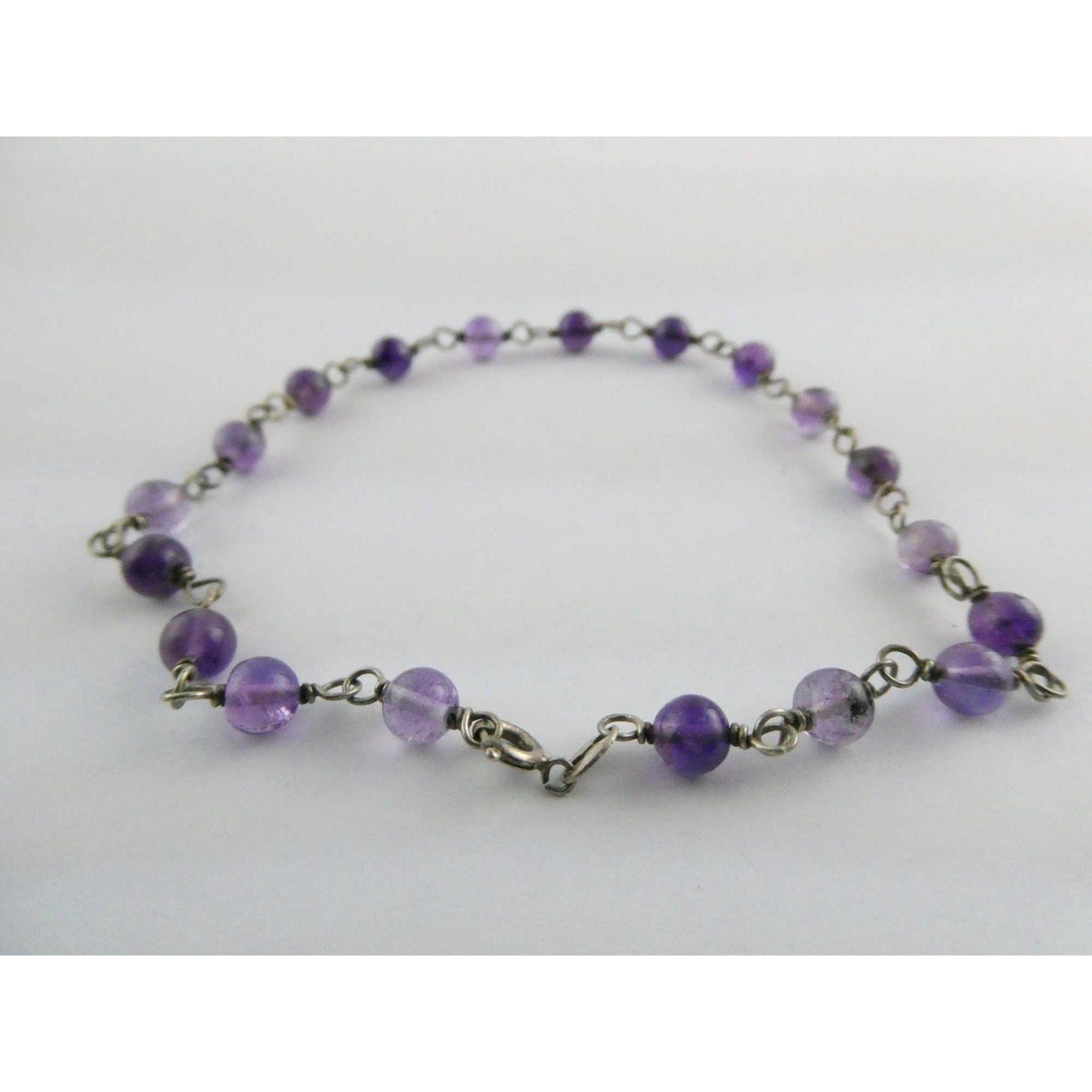 Sterling Silver Amethyst Beaded Chain Bracelet 925 8.25 Inches 4.1 Grams
