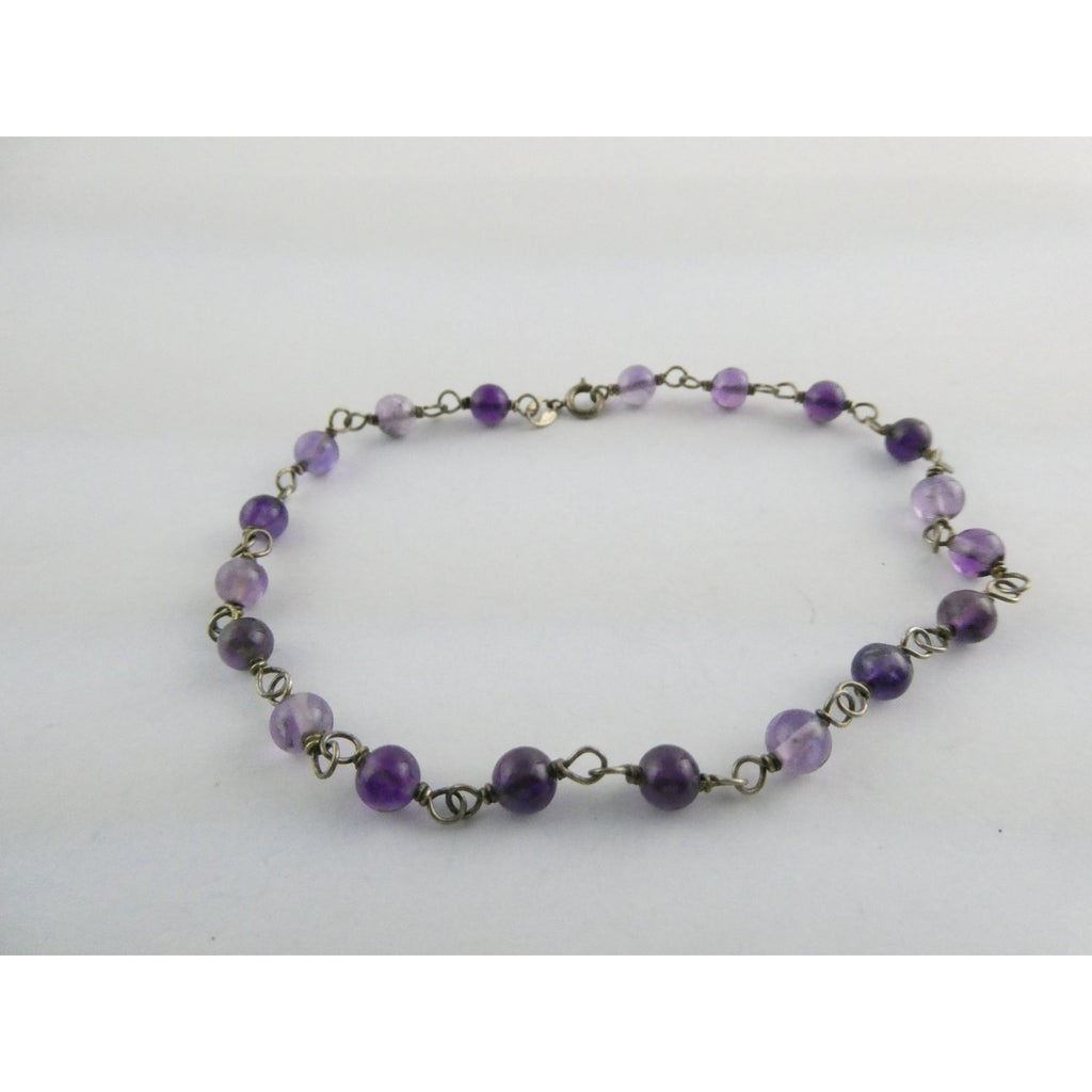 Sterling Silver Amethyst Beaded Chain Bracelet 925 8.25 Inches 4.1 Grams