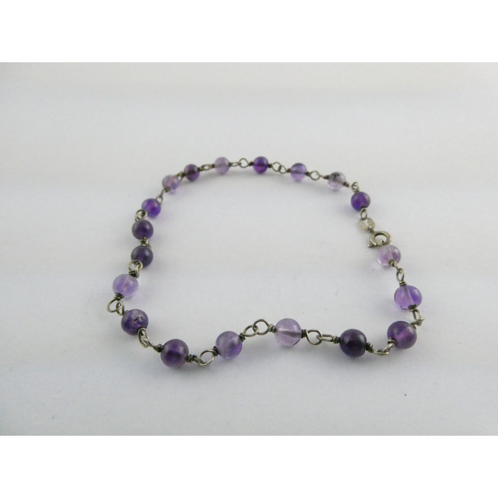 Sterling Silver Amethyst Beaded Chain Bracelet 925 8.25 Inches 4.1 Grams