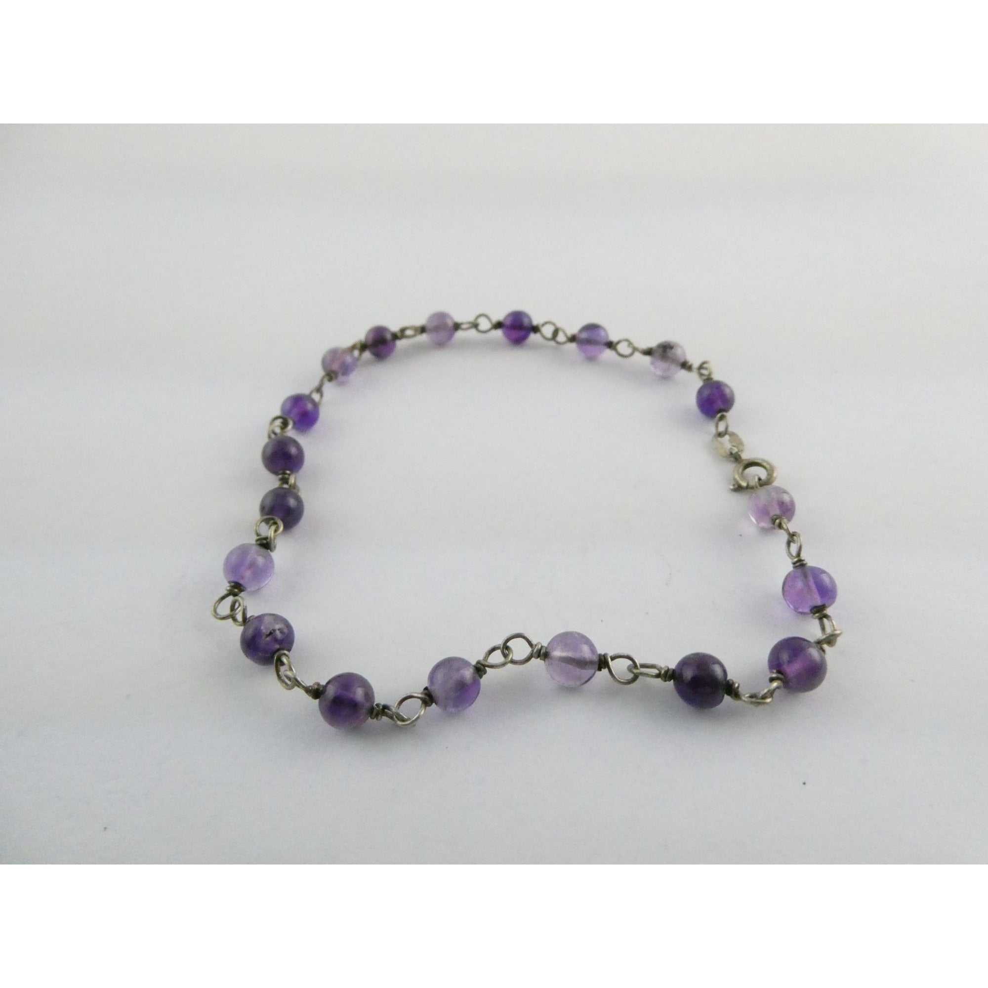 Sterling Silver Amethyst Beaded Chain Bracelet 925 8.25 Inches 4.1 Grams
