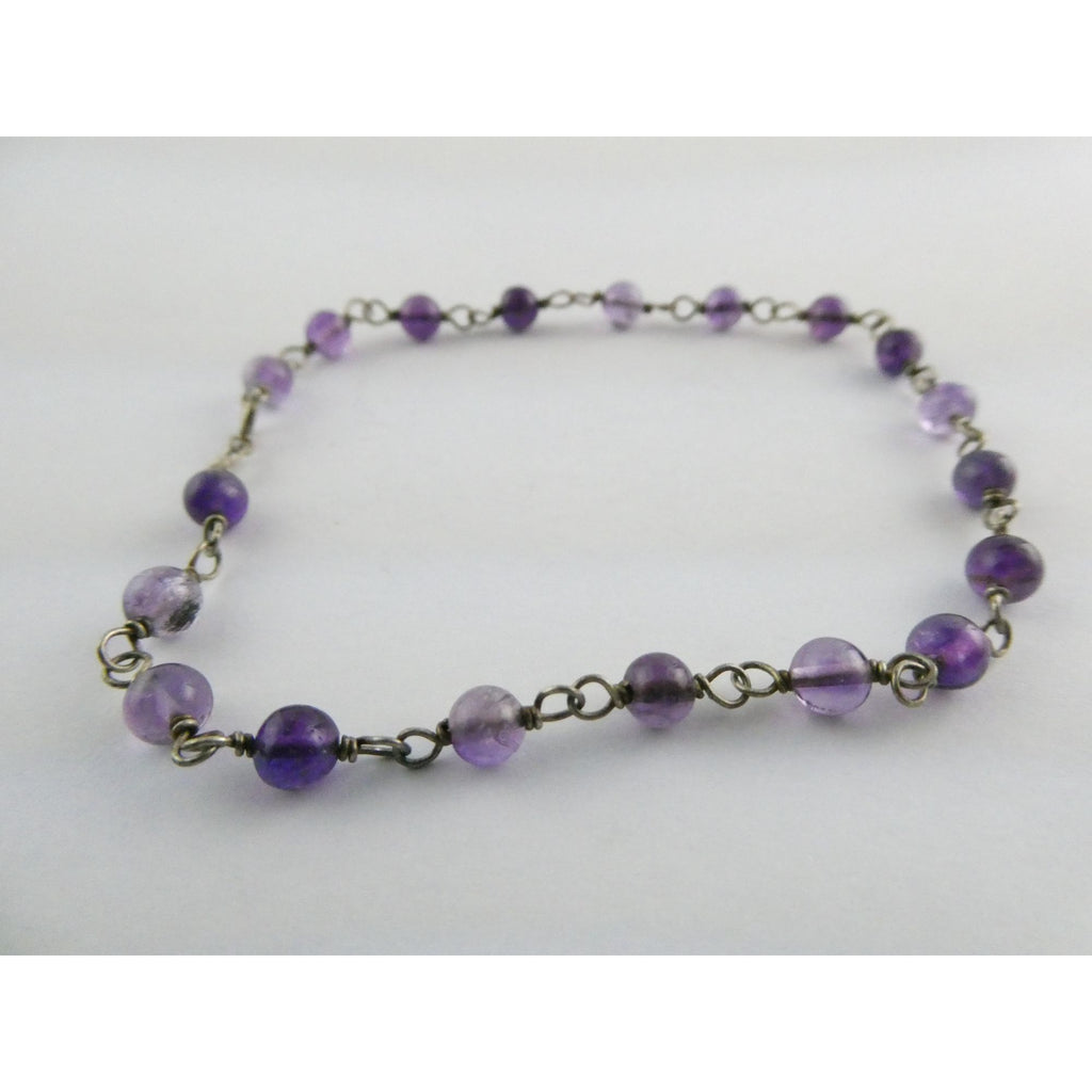 Sterling Silver Amethyst Beaded Chain Bracelet 925 8.25 Inches 4.1 Grams