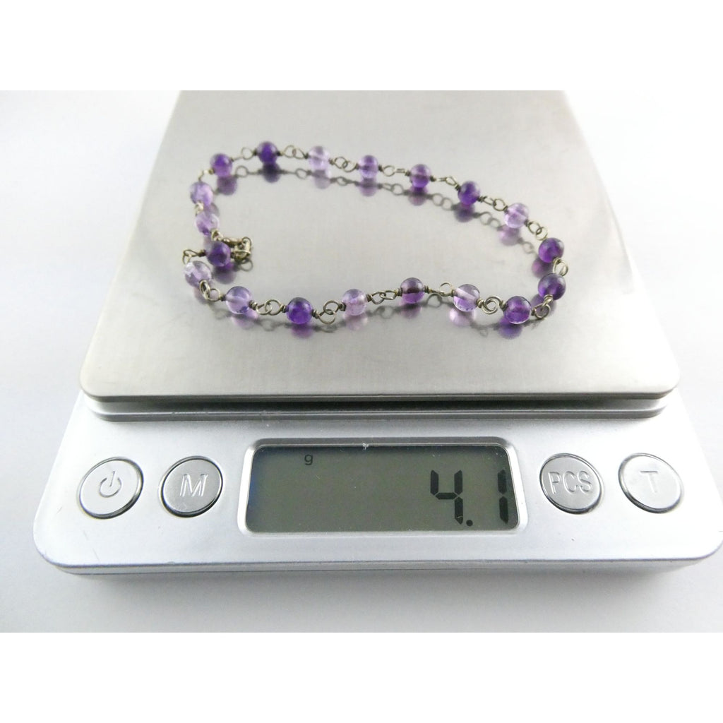 Sterling Silver Amethyst Beaded Chain Bracelet 925 8.25 Inches 4.1 Grams