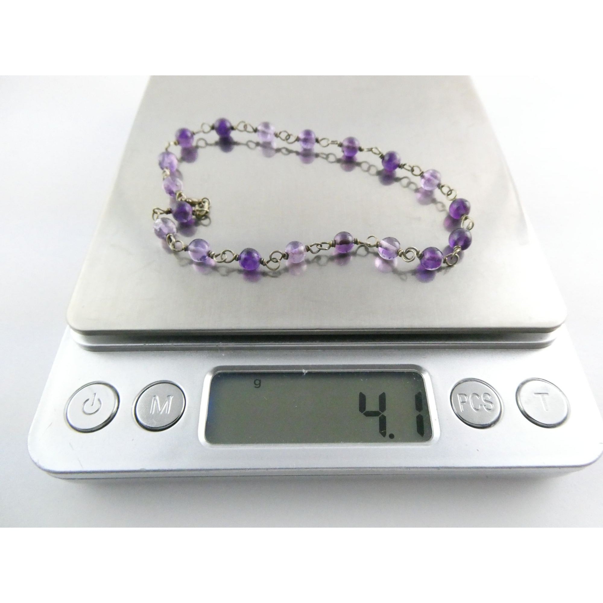 Sterling Silver Amethyst Beaded Chain Bracelet 925 8.25 Inches 4.1 Grams