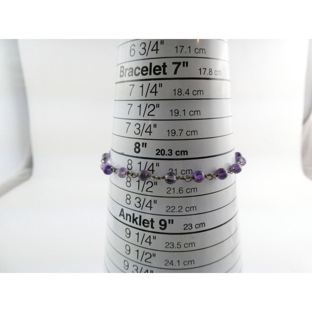 Sterling Silver Amethyst Beaded Chain Bracelet 925 8.25 Inches 4.1 Grams