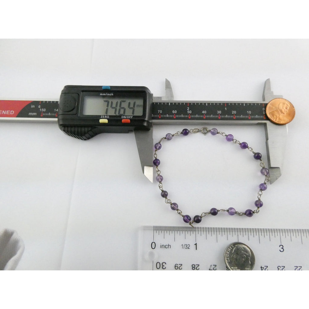 Sterling Silver Amethyst Beaded Chain Bracelet 925 8.25 Inches 4.1 Grams