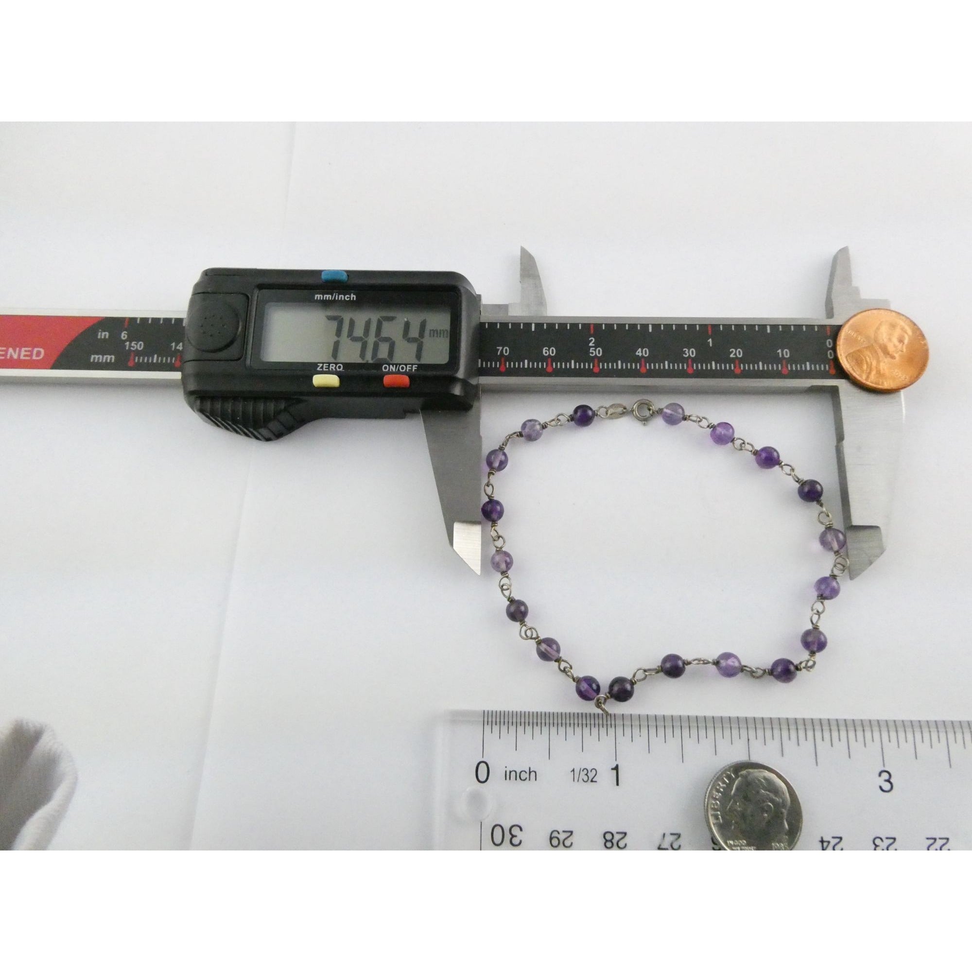 Sterling Silver Amethyst Beaded Chain Bracelet 925 8.25 Inches 4.1 Grams