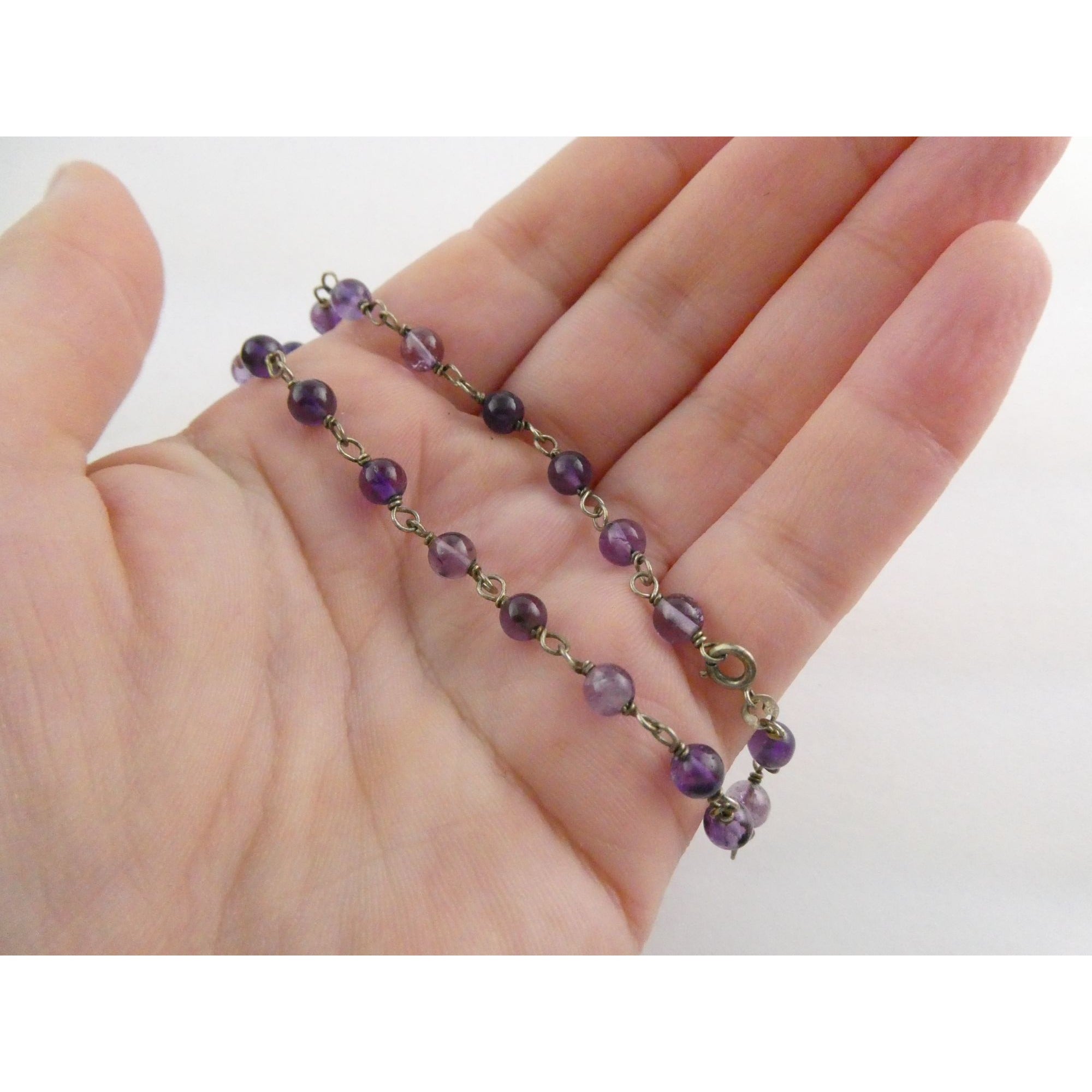 Sterling Silver Amethyst Beaded Chain Bracelet 925 8.25 Inches 4.1 Grams