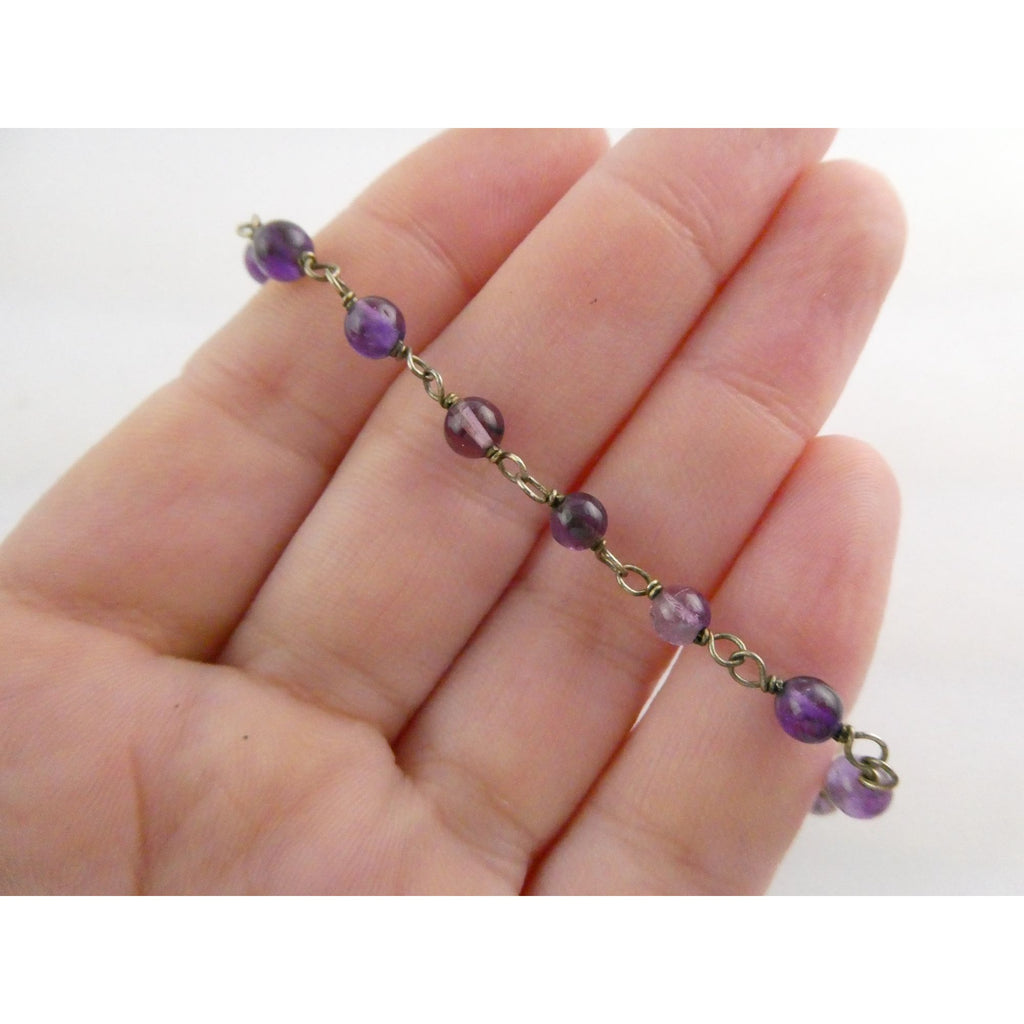 Sterling Silver Amethyst Beaded Chain Bracelet 925 8.25 Inches 4.1 Grams