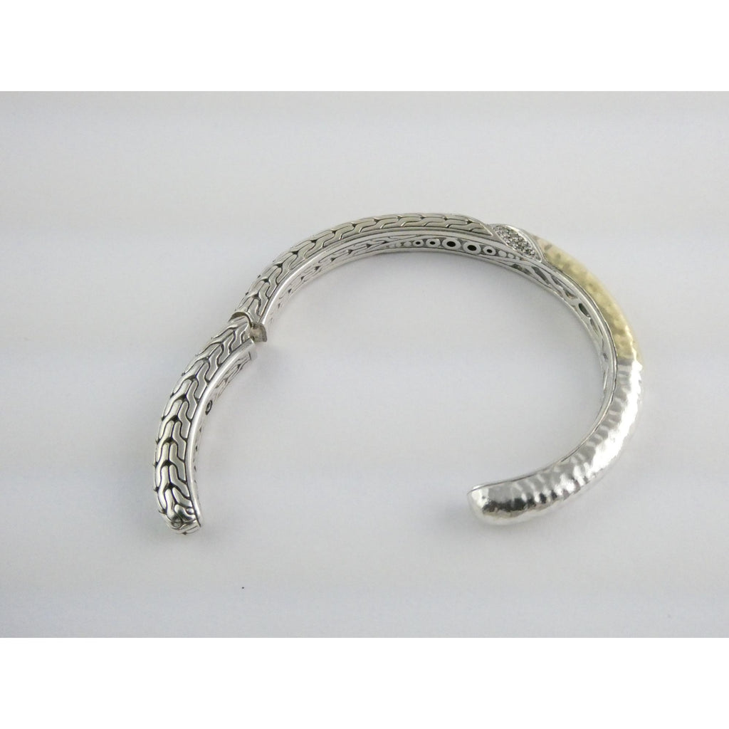 John Hardy Sterling Silver Classic Chain 1/3 18k Natural Diamond Cuff Bracelet