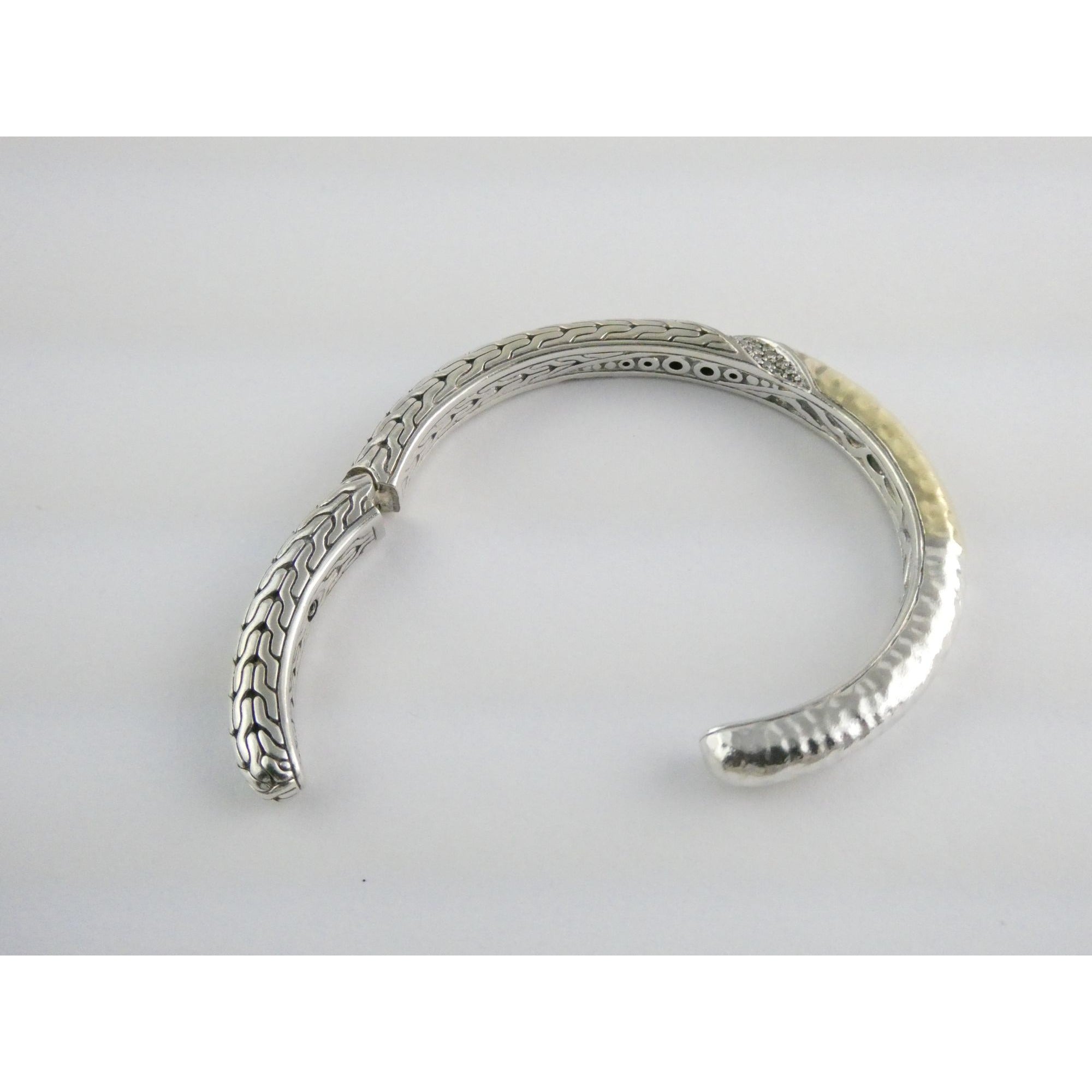 John Hardy Sterling Silver Classic Chain 1/3 18k Natural Diamond Cuff Bracelet