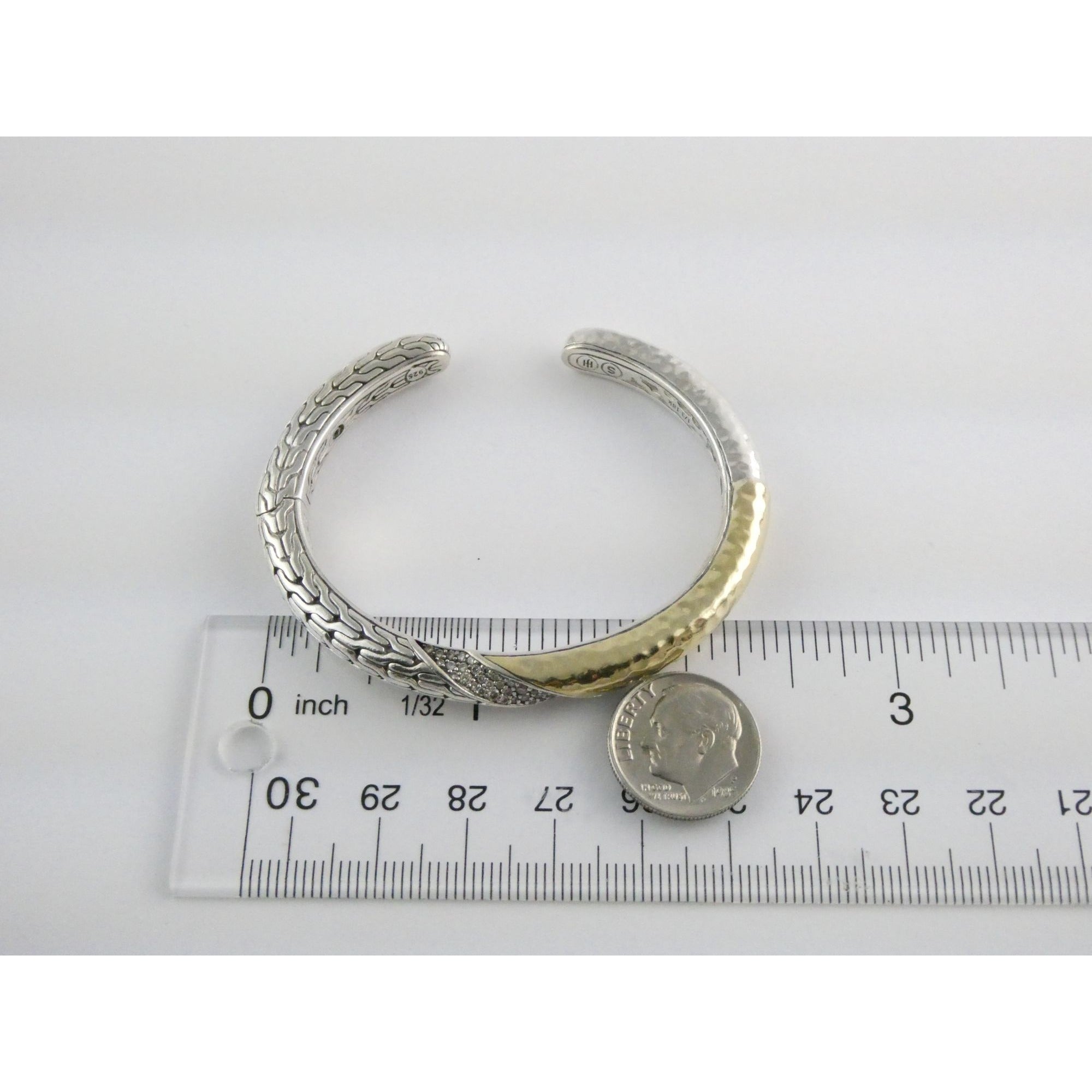 John Hardy Sterling Silver Classic Chain 1/3 18k Natural Diamond Cuff Bracelet