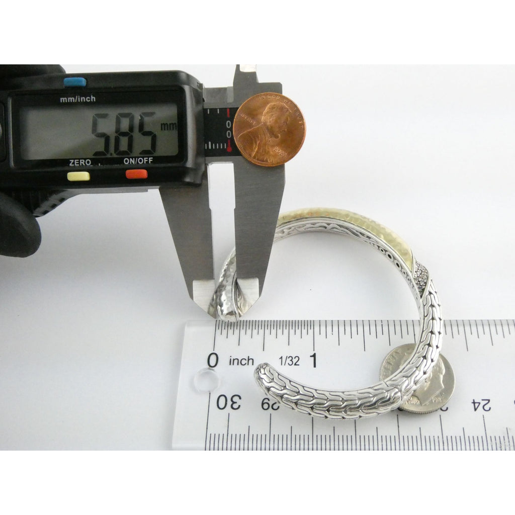 John Hardy Sterling Silver Classic Chain 1/3 18k Natural Diamond Cuff Bracelet