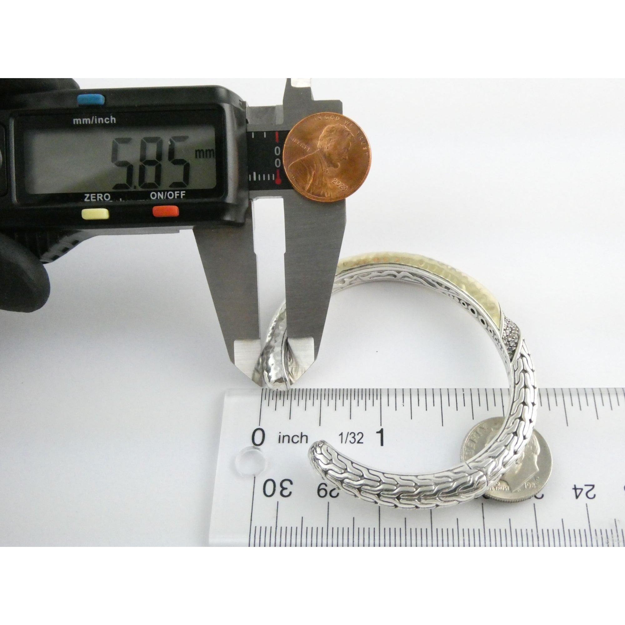 John Hardy Sterling Silver Classic Chain 1/3 18k Natural Diamond Cuff Bracelet