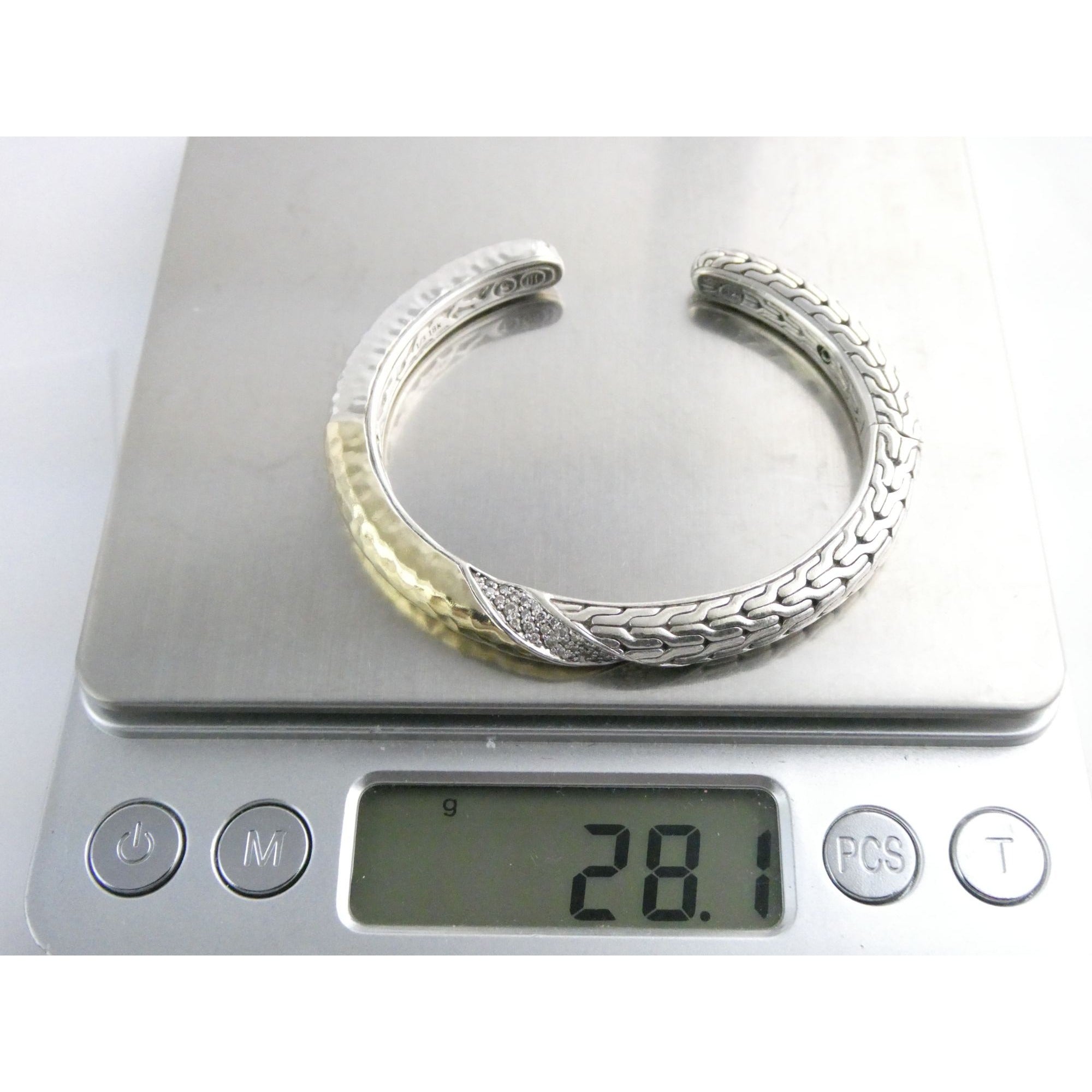John Hardy Sterling Silver Classic Chain 1/3 18k Natural Diamond Cuff Bracelet