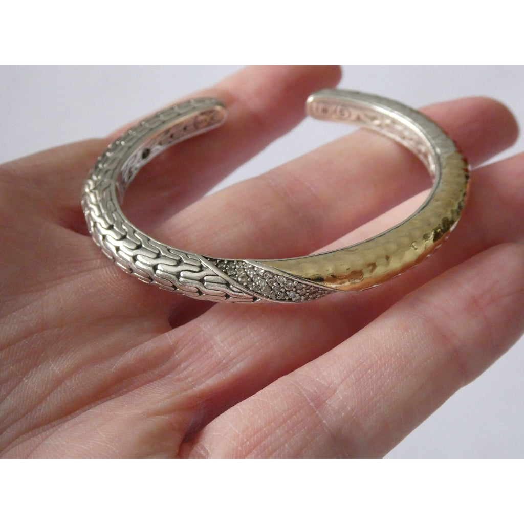 John Hardy Sterling Silver Classic Chain 1/3 18k Natural Diamond Cuff Bracelet