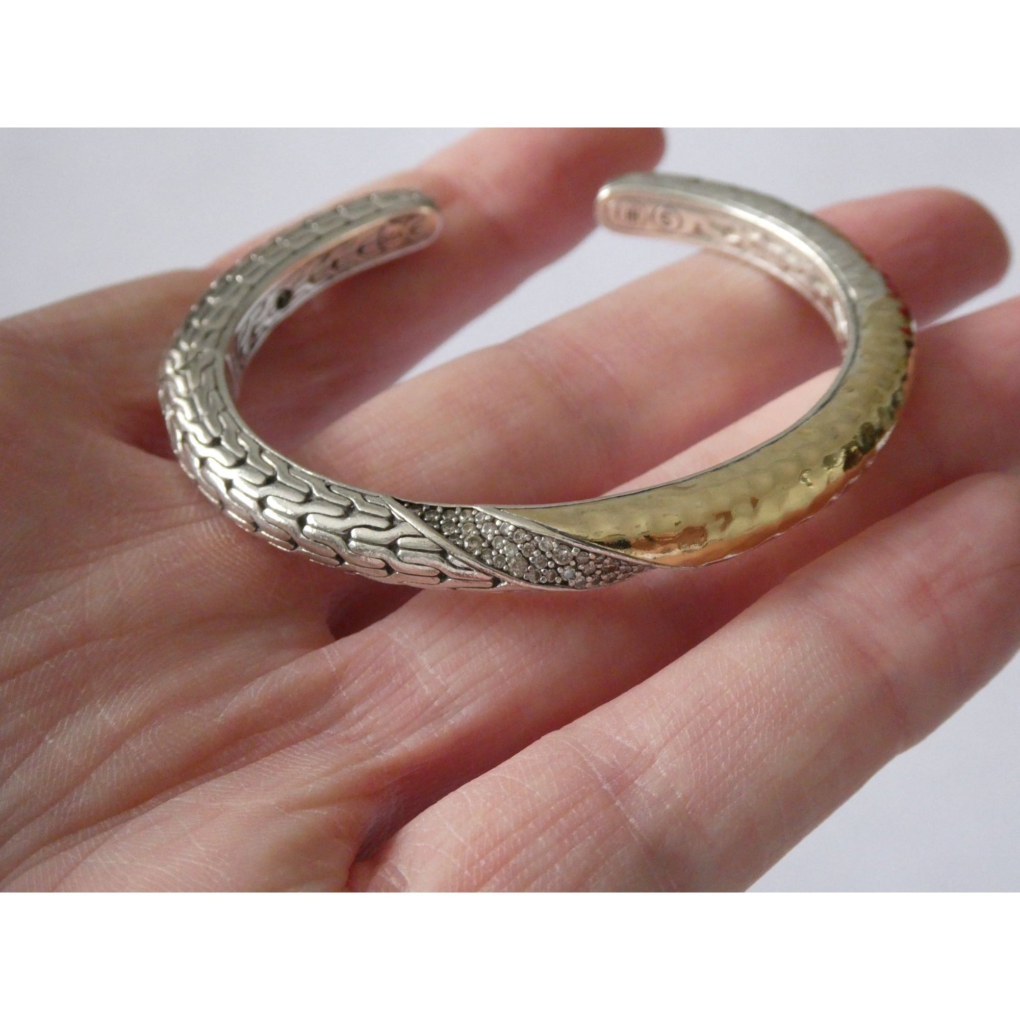 John Hardy Sterling Silver Classic Chain 1/3 18k Natural Diamond Cuff Bracelet