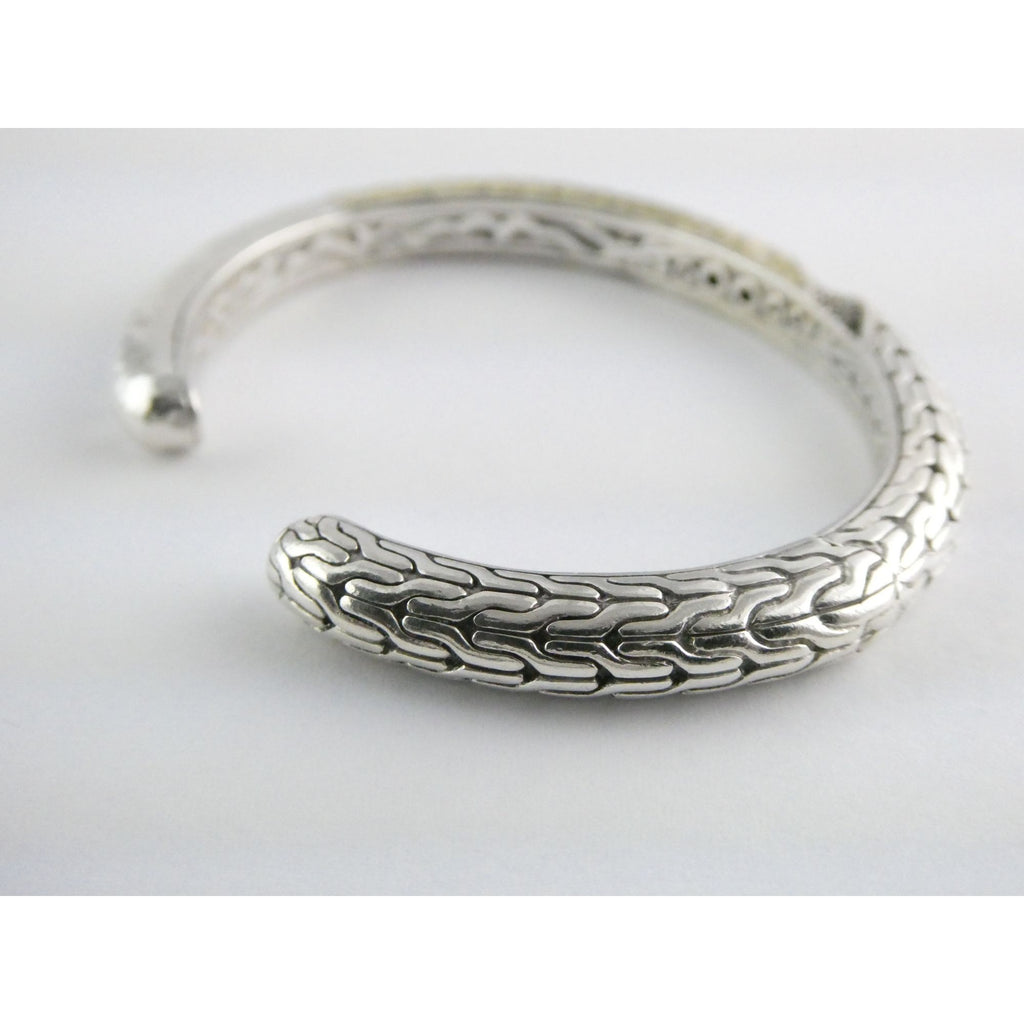 John Hardy Sterling Silver Classic Chain 1/3 18k Natural Diamond Cuff Bracelet