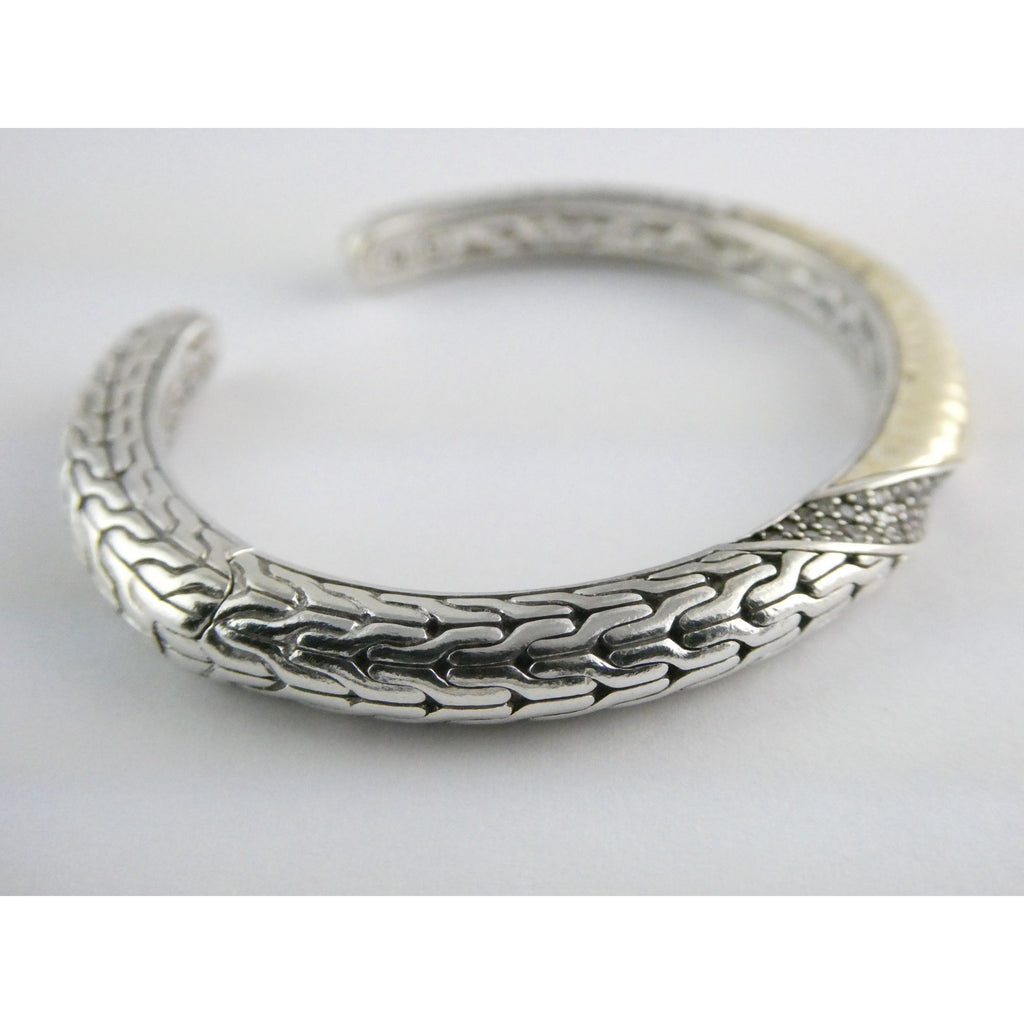 John Hardy Sterling Silver Classic Chain 1/3 18k Natural Diamond Cuff Bracelet