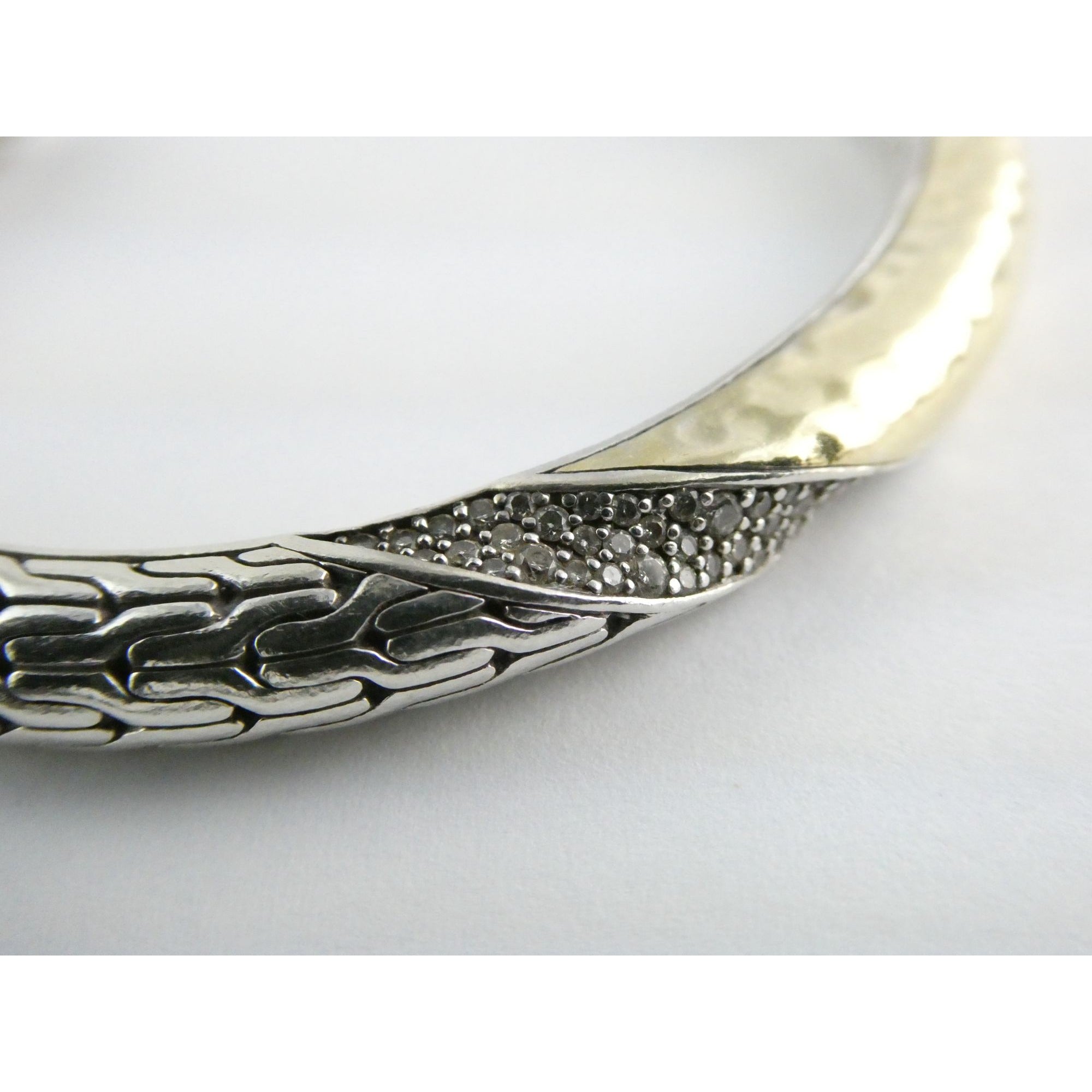 John Hardy Sterling Silver Classic Chain 1/3 18k Natural Diamond Cuff Bracelet