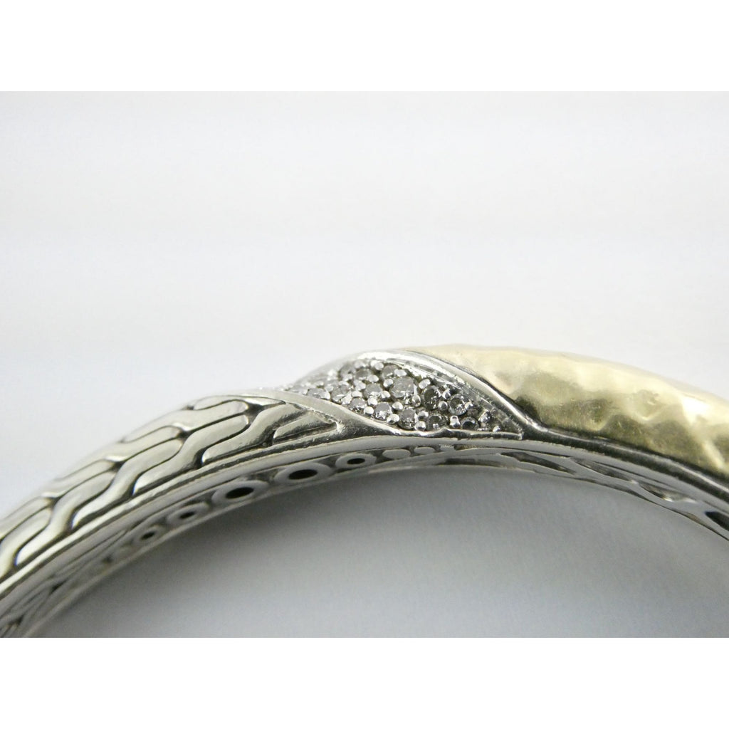John Hardy Sterling Silver Classic Chain 1/3 18k Natural Diamond Cuff Bracelet