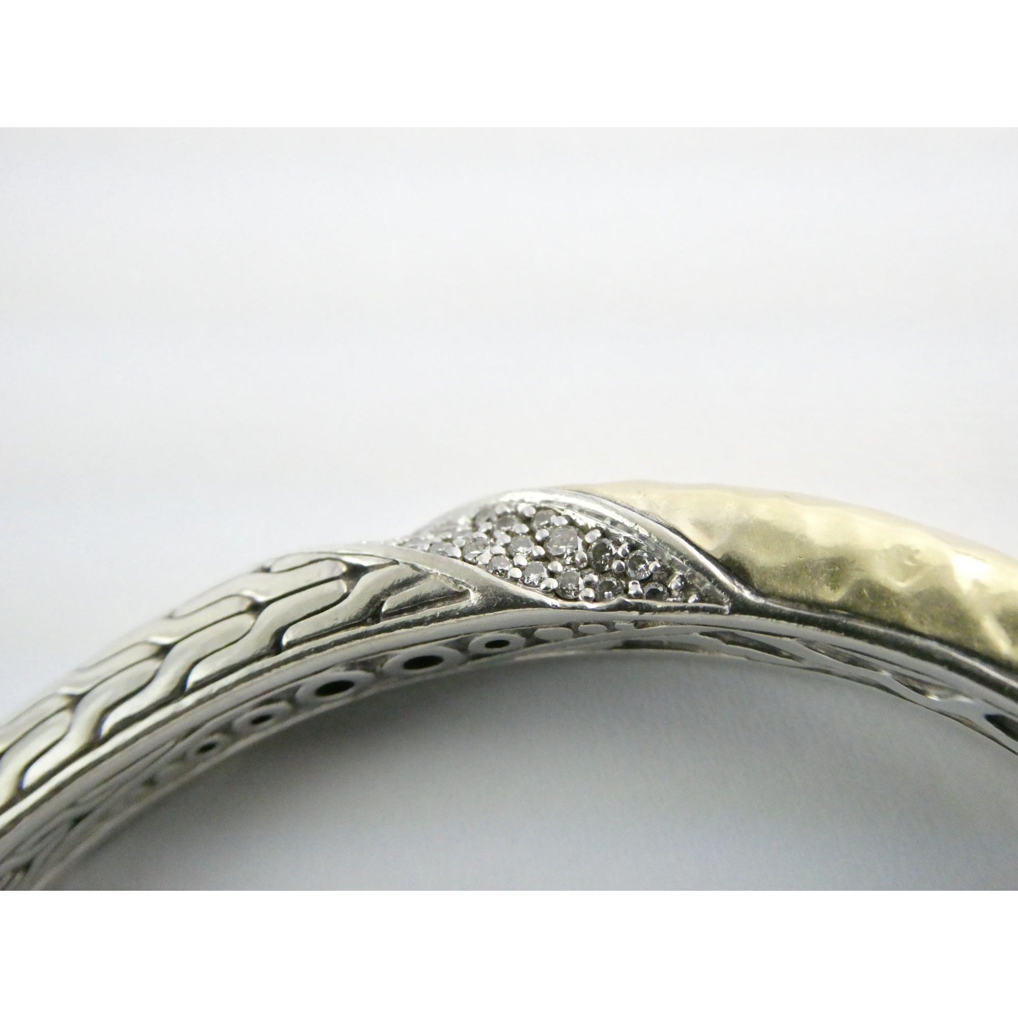 John Hardy Sterling Silver Classic Chain 1/3 18k Natural Diamond Cuff Bracelet