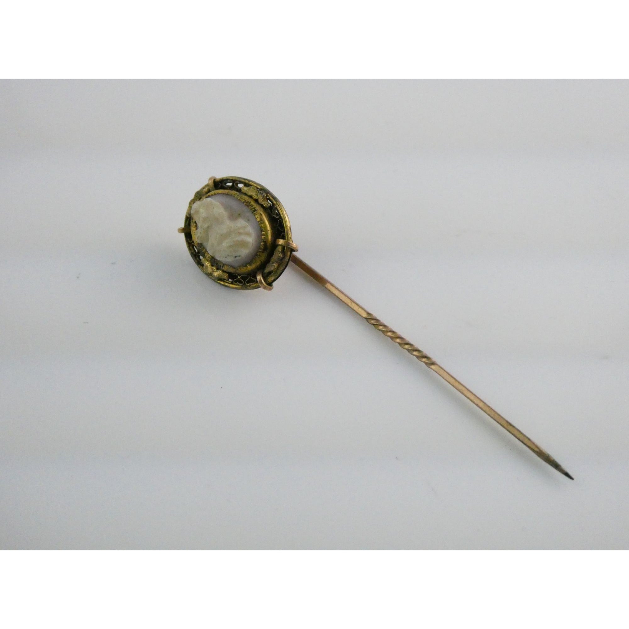 Antique Unmarked Gold Fill Carved Cameo Shell Stick Pin 2.7g 2.25 Inches