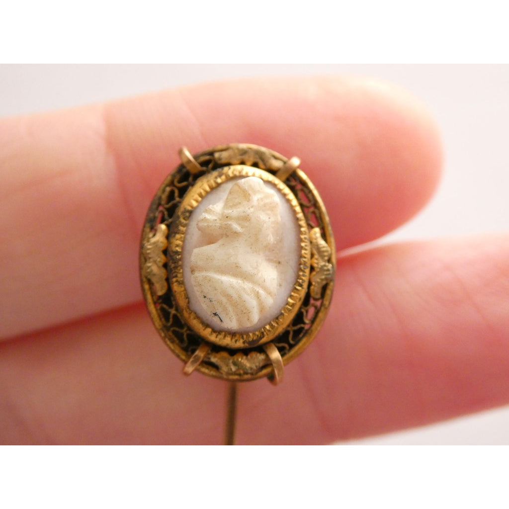 Antique Unmarked Gold Fill Carved Cameo Shell Stick Pin 2.7g 2.25 Inches