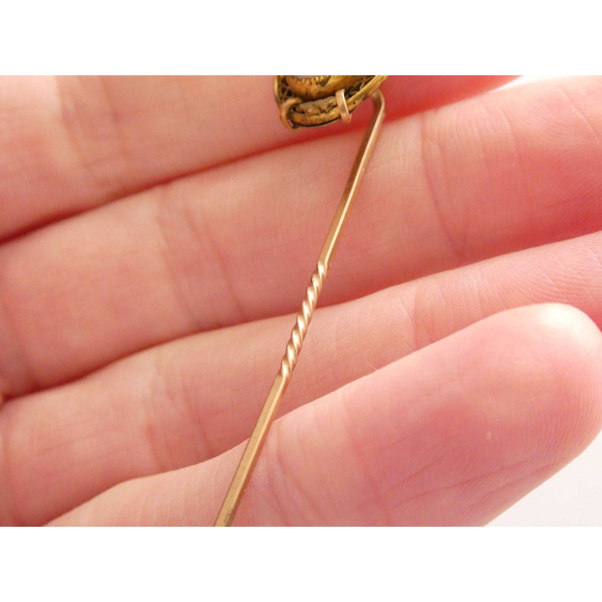 Antique Unmarked Gold Fill Carved Cameo Shell Stick Pin 2.7g 2.25 Inches