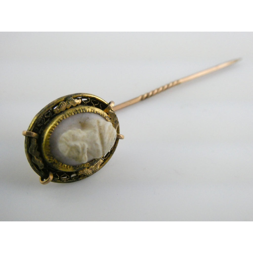 Antique Unmarked Gold Fill Carved Cameo Shell Stick Pin 2.7g 2.25 Inches