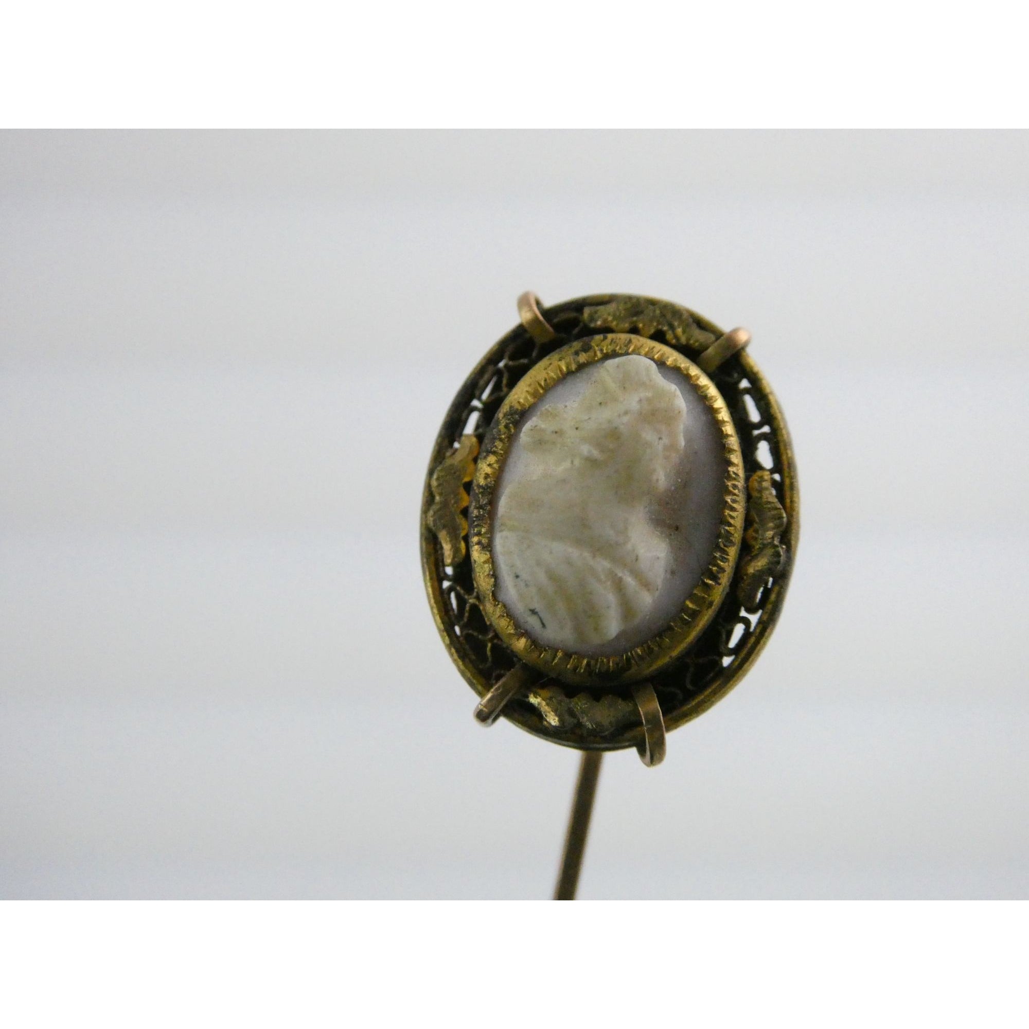 Antique Unmarked Gold Fill Carved Cameo Shell Stick Pin 2.7g 2.25 Inches