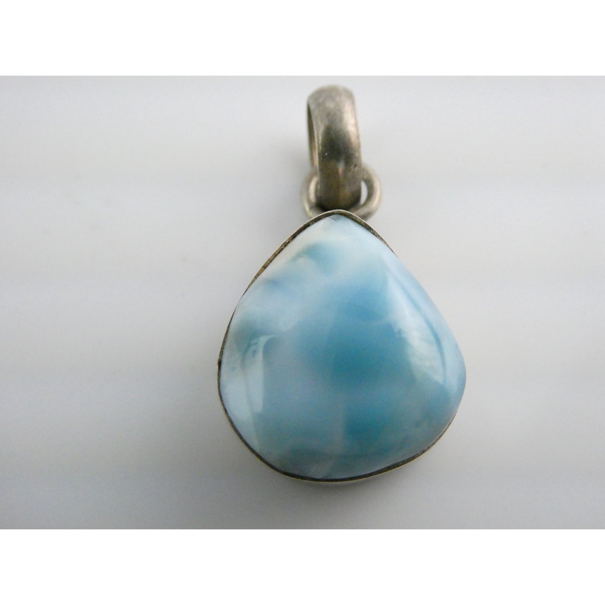 Sterling Silver Larimar Teardrop Cabochon Pendant 4.7g 925 25mm Total Length