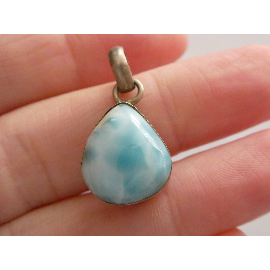Sterling Silver Larimar Teardrop Cabochon Pendant 4.7g 925 25mm Total Length