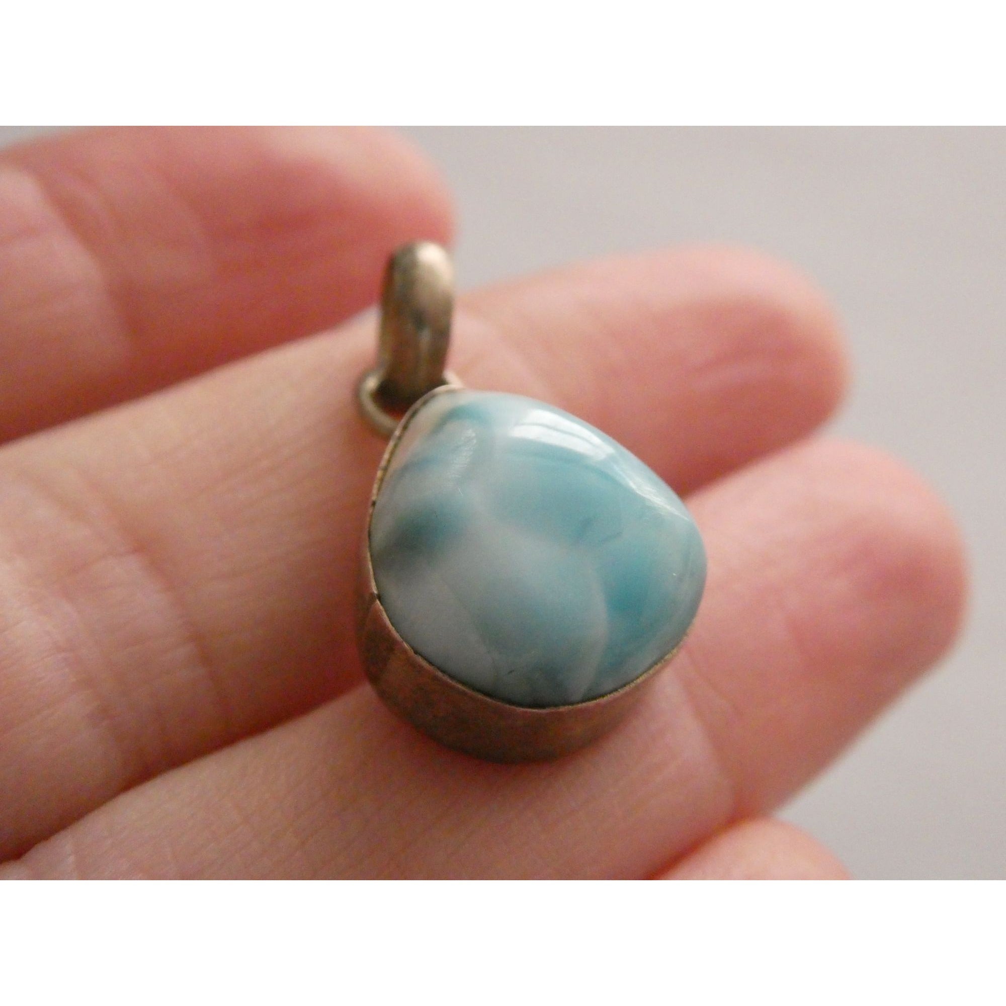 Sterling Silver Larimar Teardrop Cabochon Pendant 4.7g 925 25mm Total Length