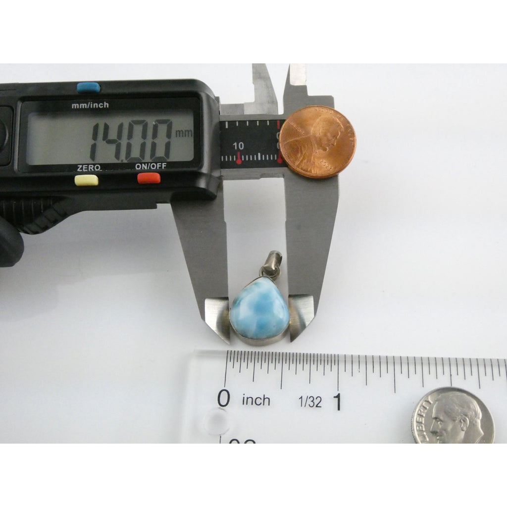 Sterling Silver Larimar Teardrop Cabochon Pendant 4.7g 925 25mm Total Length