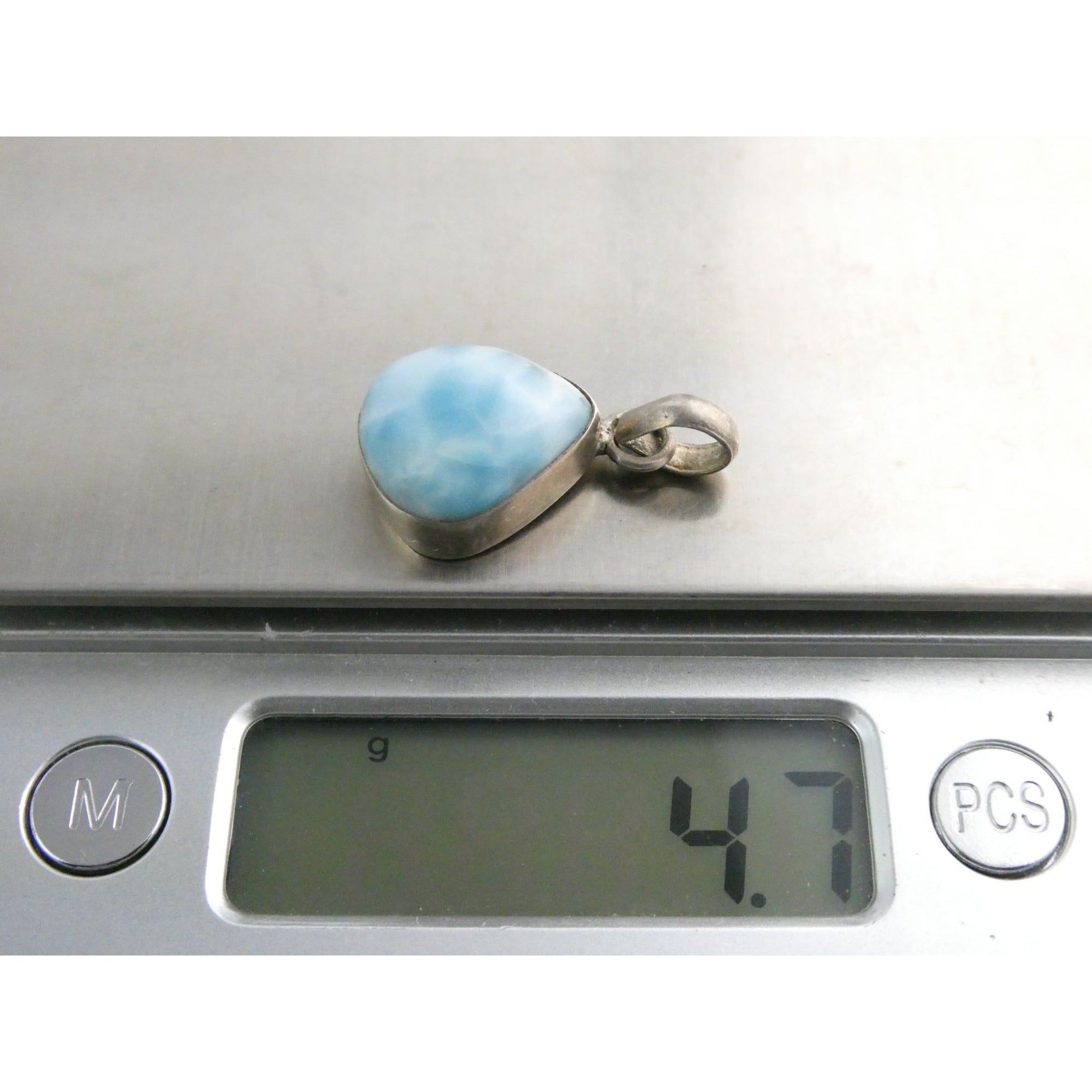 Sterling Silver Larimar Teardrop Cabochon Pendant 4.7g 925 25mm Total Length