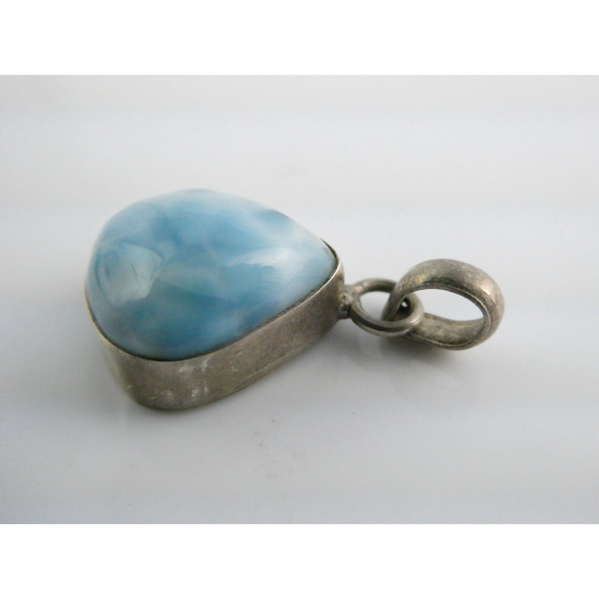 Sterling Silver Larimar Teardrop Cabochon Pendant 4.7g 925 25mm Total Length