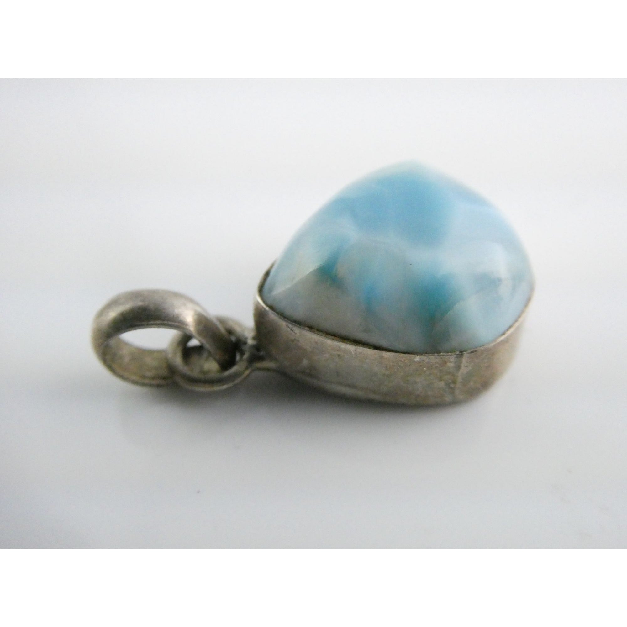Sterling Silver Larimar Teardrop Cabochon Pendant 4.7g 925 25mm Total Length